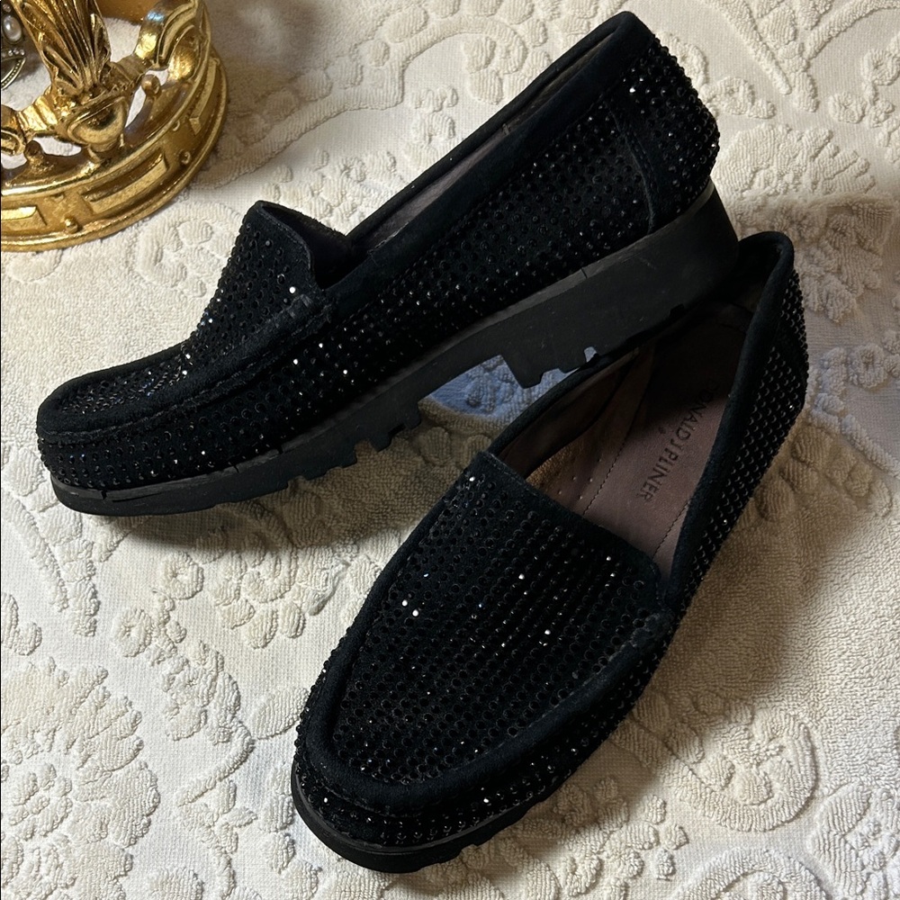 Donald J. Pliner Black Rhinestone Loafers..👑Special touch